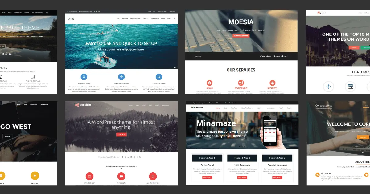 Collection of Bootstrap website themes showing homogenized web design